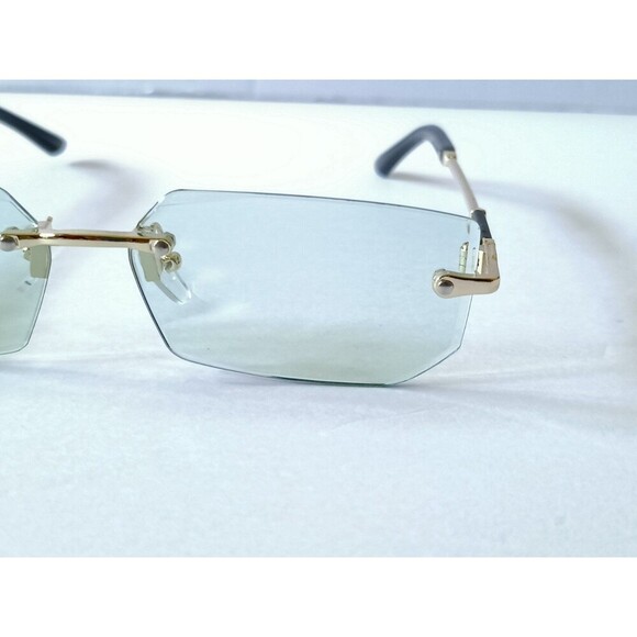 Rimless Sunglasses glasses Blue Tint Lens Gold Frame - Picture 3 of 9